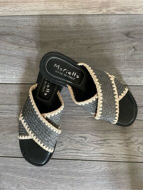 Mariella Black and Natural Woven Slide Mules